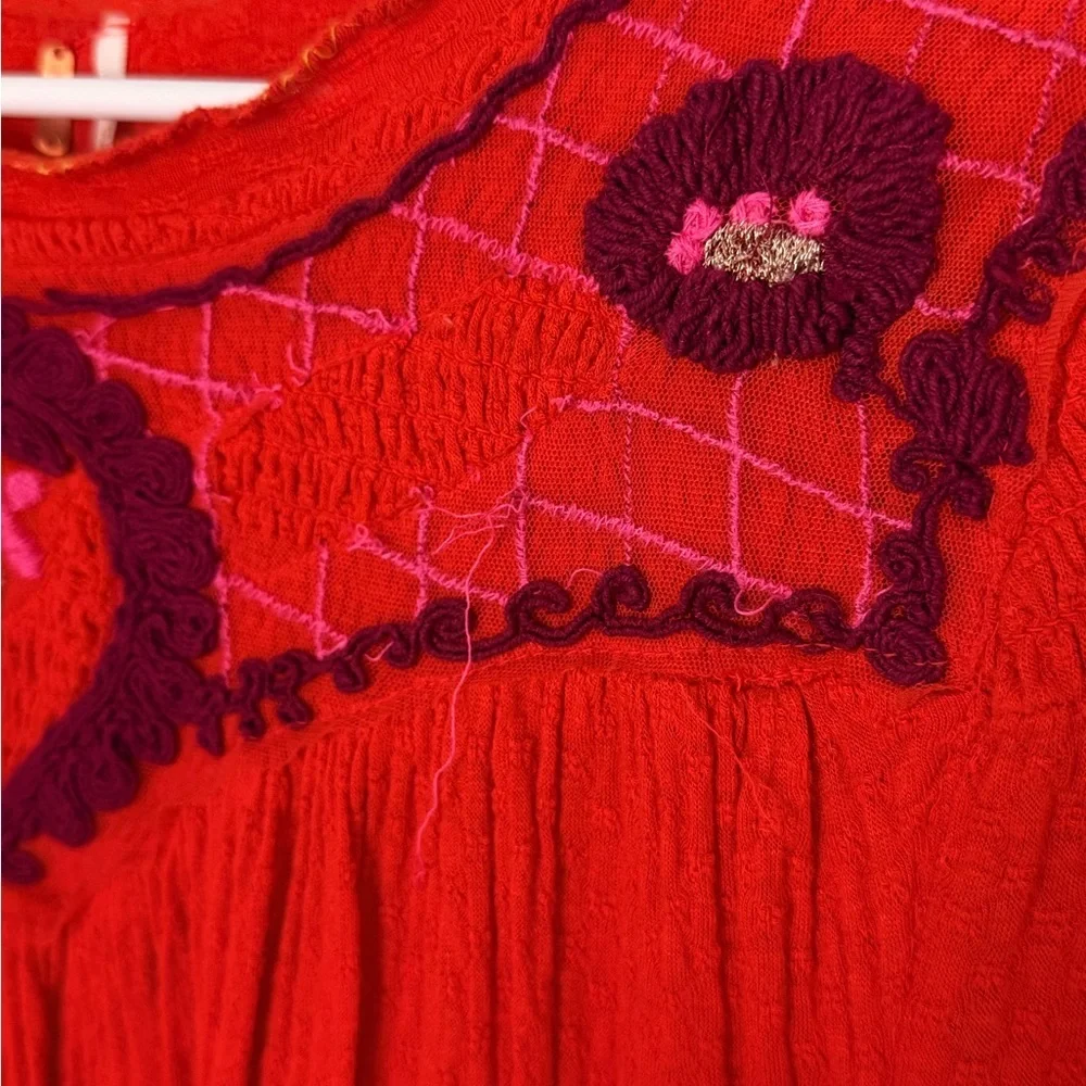 Free People Red Blouse with Embroidered Detail - Picture 6 of 8